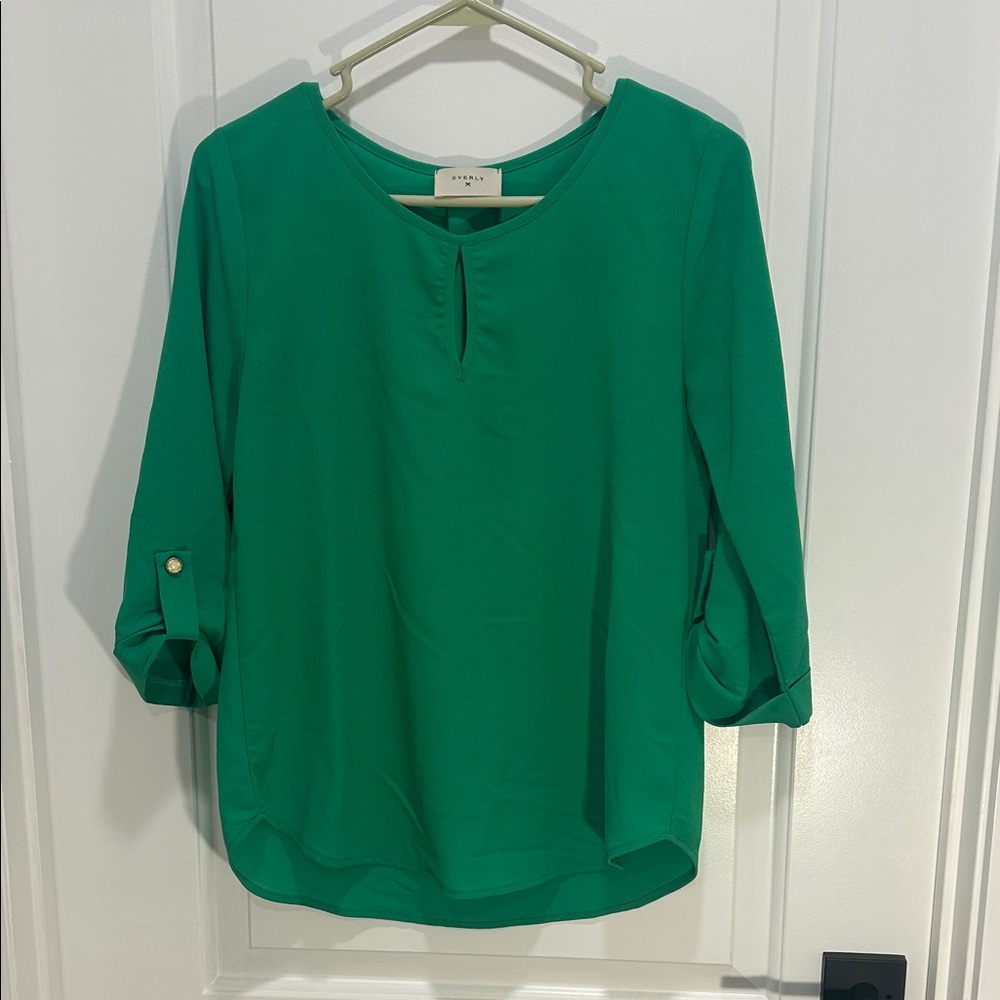 Everly Emerald Green Blouse with Rolled Sleeves
